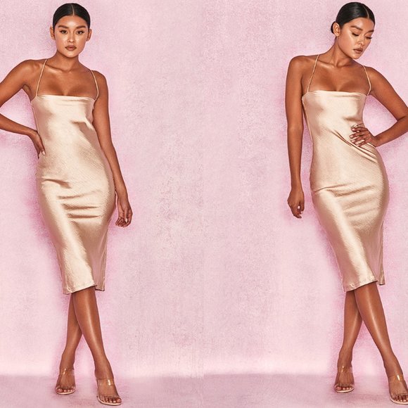 RARE HOUSE OF CB 'Julieta' Champagne Satin Slip Dress NWOT - Picture 12 of 17